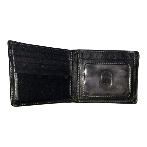 Roots Canada Classic Black Leather Bi Fold Wallet w Center section ID Holder - Picture 3 of 5